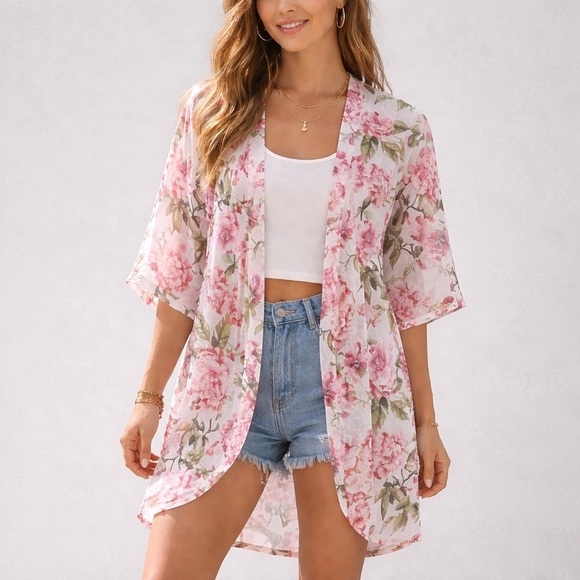 Show Me Your MuMu Tops - Show Me Your Mumu Floral Robe Womens OS Pink Green Lightweight No Belt